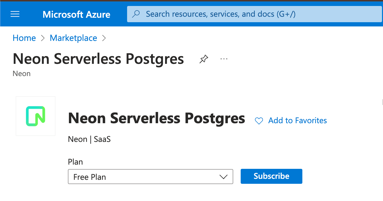 Subscribe to Neon on Azure